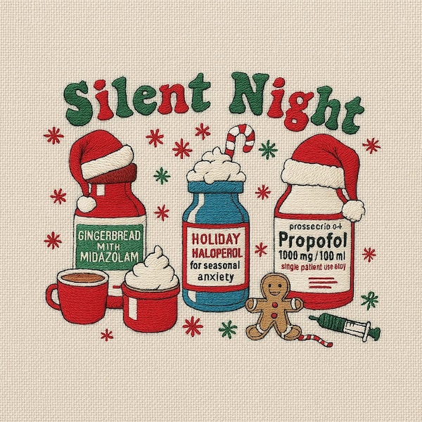 Silent Night Embroidery Design, Funny Nurse Christmas Embroidery File, Medical Holiday Pattern, Doctor Nurse Gift Design DST PES VP3 JEF