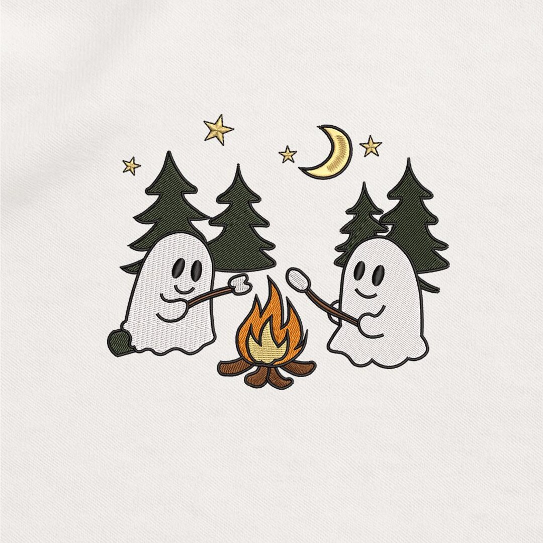 Embroidered Cute Ghosts Camping Design, Halloween Vintage Embroidery ...
