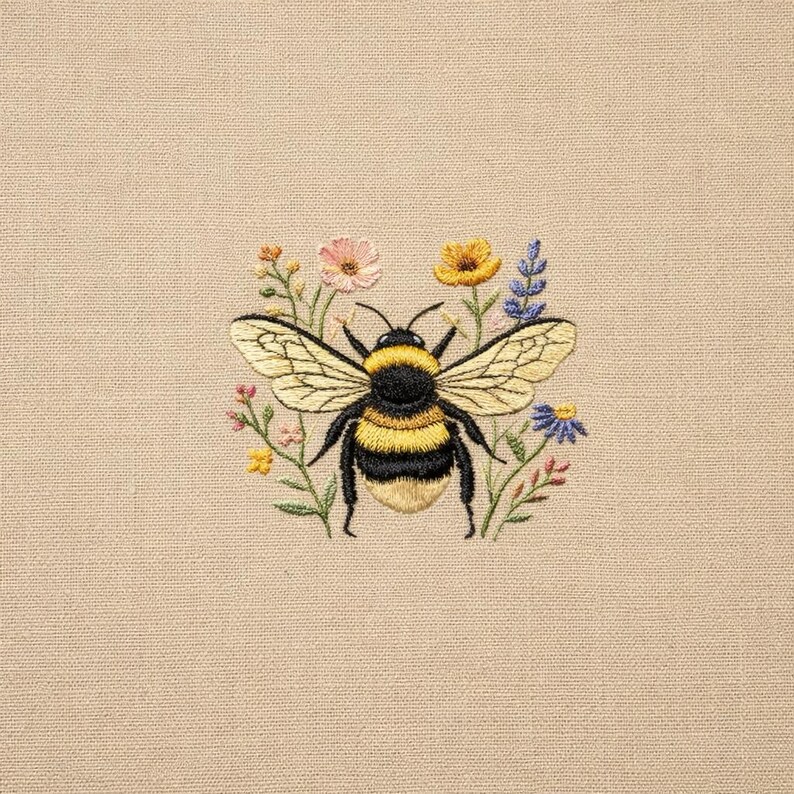 Honey Bee Floral Embroidery Design, Wildflower Nature Insect Machine ...
