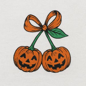 Pumpkin Cherry Coquette Embroidery Design, Autumn Girly Machine Embroidery, Halloween Fall Embroidery File