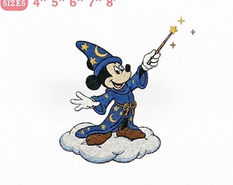 Disney Mickey Wizard borduurwerk ontwerpen, Fantasy Mickey Mouse borduurbestand, machine borduurwerk 4 x 4 5 x 5 6 x 6 7 x 7 8 x 8