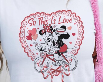 Coquette Bow Disney Mickey Minnie Valentine Baby Tee, Disney Couple WDW Disneyland Sweethearts Nite Croptop Baby Tee Womens T-shirt
