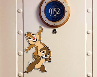 Chip And Dale Magnet, Cruise Door Decoration, Hanging Room Number, Stateroom Cabin Accessory, DCL Family Vacation, Nautical Ship Art Decal
