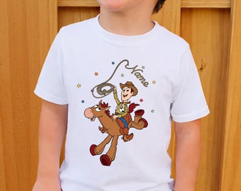Personalized Cowboy Shirt, Custom Name Toy Story Tee, Woody And Bullseye Top, Boy Birthday Party Gift, Disney World Trip Apparel, Group Wear