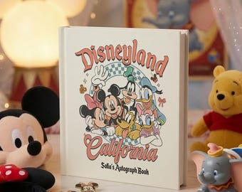 Vintage Mickey and Friends California Checkered Autograph Book, All Characters Graphic Book, Family Vacation Memory Book