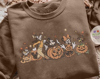 Embroidered Mickey & friends Fall pumpkin sweatshirt Tshirt,  Fall vibes embroidery shirt, Pumpkin Autumn leaves shirt, Gift for her