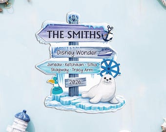 Custom Alaskan Stateroom Magnet, Personalized Cruise Ship Decor, Seal Direction Signpost, Glacier Navigation Board, Antarctica Voyage Trip