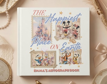 Personalized Happiest Place on Earth Unicorn Carousel Autograph Book, Mickey Minnie Carousel Book, Watercolor Magic Kingdom Unicorn Carousel