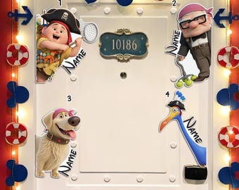 Custom Up Characters Cruise Magnet, Personalized Pirate Night Door Decor, Family Vacation Stateroom Sign, Carl Russell Dug Kevin Cabin Art
