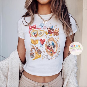 Walt Disney Fantasmic Coquette Baby Tee Crop Top, Fantasmic Baby Tee, Disneyland Girl Trip Matching, WDW Baby Tee, Mickey Sorcerer Baby Tee