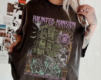 Retro Disney Haunted Mansion T-Shirt Welcome Foolish Mortals Hitchhiking Ghost Disney Spooky Season Shirt Madam Leota Disney Halloween Shirt