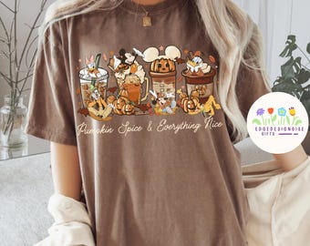 Cute Mickey and friends Pumpkin Spice Everything Nice Autumn Leaves Shirt, Disneyland Resort Fall Vibes Tee, Disney Family Halloween Trip