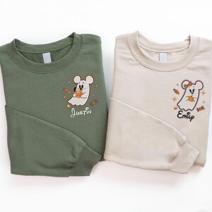 EMBROIDERED Mickey Minnie Halloween Couple Sweatshirt, Mickey Minnie Ghost Shirt, Disneyland Halloween Shirt, Spooky Fall Disney Crewneck