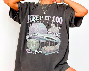 Camiseta Keep It 100 Comfort Colors, camiseta retro de WDW "La Tierra, los Mares y los Cielos", regalo para una excursión familiar al Reino Mágico en monorraíl