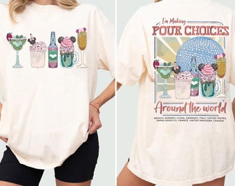 Camiseta retro de Epcot Pour Choices, Bebiendo por el mundo, Camiseta World Showcase, Festival de comida y vino, Vacaciones familiares Disney a juego