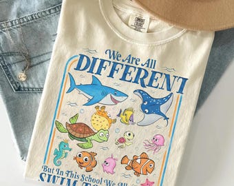 We Are All Different Autism Inclusion Shirt, Back To School Teacher Tee, Ocean Animals Marine Life Top, Neurodivergent Sped Apparel
