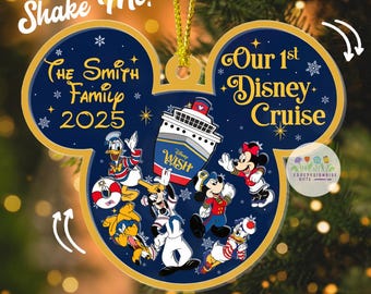 Personalized Mickey & Friends  Cruise Ornament,  Family Cruise Trip 2025 Christmas Shaker 4D Ornament, Fish Extender Gifts