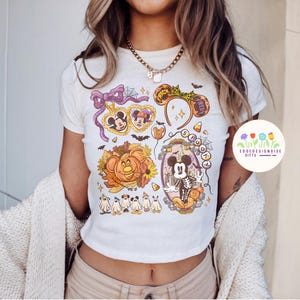 Disney Mickey Halloween Coquette Baby Tee, Disney Halloween Trip Baby Tee Crop Top, Halloween Baby Tee, Disneyland Halloween Baby Tee