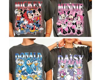 Vintage Mickey Minnie Bootleg Shirt, Donald Daisy 90s Rap Tee, Retro Y2K Streetwear, Custom Couple Matching Trip Outfit, Oversized Graphic