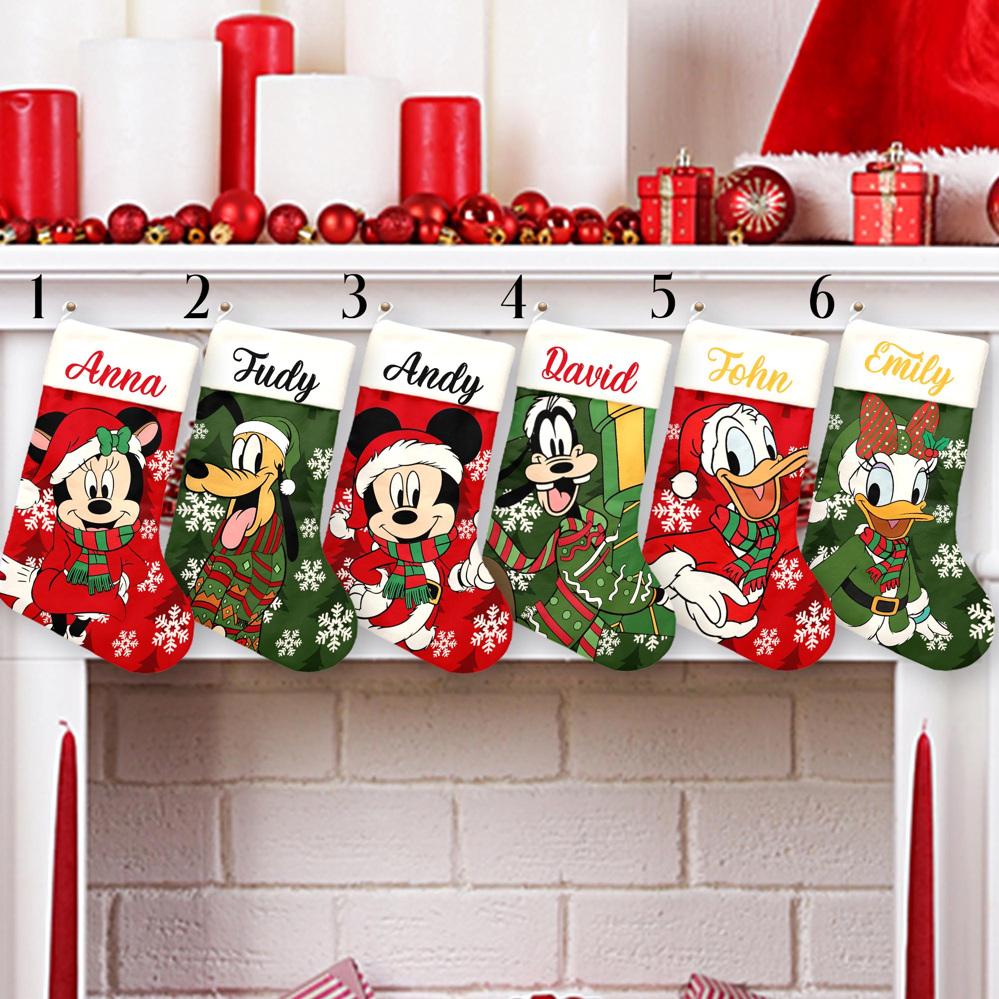 Discover Personalized Retro Disney Christmas Stocking, Custom Stocking With Name, Characters Christmas Socks Home Decoration, Mickey Christmas Socks