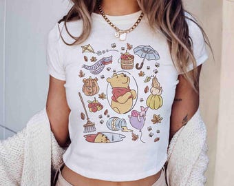 Coquette Winnie The Pooh Baby Tee Crop Top, Pooh Fall Vibes Baby Tee,  Pooh Shirt, Pooh T-Shirt, Pooh Bear And Co Tee, Winnie The Pooh