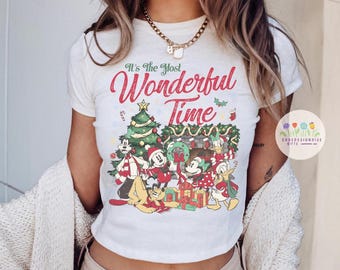 Disney Christmas Baby Tee Crop Top, Mickey’s Very Merry Shirt Baby Tee, WDW Baby Tee, Christmas Mickey Baby Tee Mickey And Friends Shirt