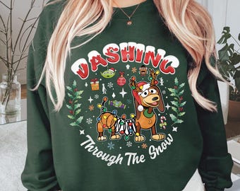 Dashing Through The Snow Sweatshirt, Slinky Dog Xmas Shirt, Vintage Toy Story Sweater,  Family Trip Xmas, Pixar Holiday Crewneck Gift
