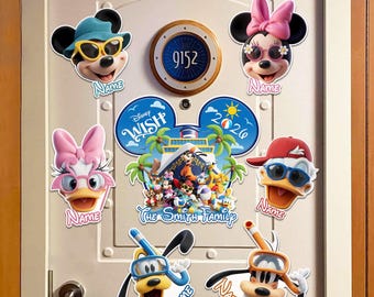 Personalized Summer Cruise Line Magnet, Custom All Characters Mickey & Friends Family Vacation Magnet, Cruise Vacation 2026 Magnet Door