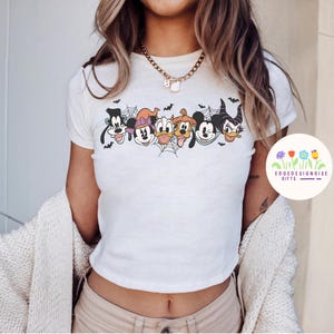 Vintage Mickey & Friends Halloween Baby Tee, Retro Disneyland Halloween Baby Tee Crop Top, Mickey&#39;s Not So Scary Party Baby Tee Crop Top