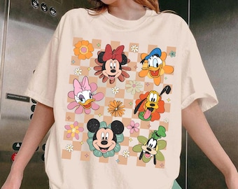 Vintage Floral Disney Mickey and Friends Checkered All Characters Shirt, Disney Family Epcot Flower & Garden Festival 2026, Disney y2k Girls