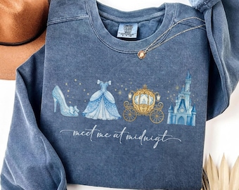 Comfort Colors Meet Me At Midnight Shirt, Cinderella Eras Outfit, Magic Kingdom Sweatshirt, Vintage Princess Tee, Disney Girl Trip Gift Top