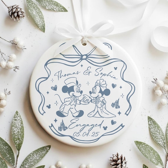 Personalized Mickey Minnie Engaged Ornament,  Couple Ornament,  Ornaments, Just Engaged Ornament, Christmas Gift For Couples
