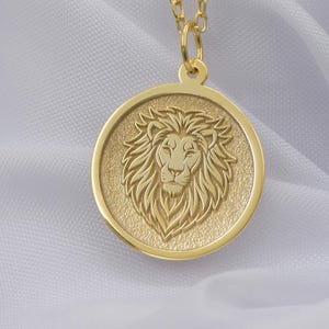 14K Solid Gold Lion Head Necklace – Bold Symbolic Jewelry, Handmade Strength Charm, Regal Gift, Personalized Gold Pendant for Her