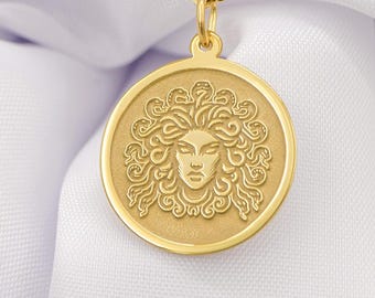 14K Solid Gold Medusa Necklace – Handmade Mythical Pendant, Ancient Greek Jewelry, Custom Gold Charm, Powerful Feminine Symbol