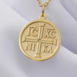 14K Solid Gold IC XC NIKA Cross Necklace – Greek Orthodox Pendant, Religious Gold Charm, Handmade Christian Jewelry Gift