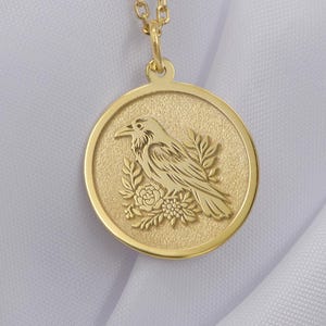 14K Solid Gold Raven Necklace – Handmade Minimalist Bird Pendant, Spiritual Animal Totem Jewelry, Personalized Gold Charm, Gift for Her