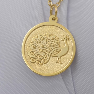 14K Solid Gold Peacock Necklace – Handmade Feather Pendant, Symbolic Animal Jewelry, Personalized Nature Charm, Unique Gift for Her
