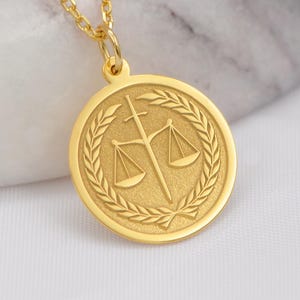 14K Solid Gold Scale of Justice Necklace – Personalized Law Symbol Pendant | Gift for Her or Him, Handmade Legal Jewelry, Graduation Charm