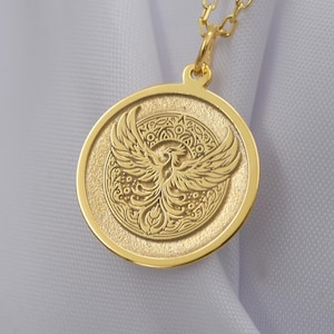14K Solid Gold Phoenix Necklace – Handmade Mythical Bird Pendant, Rebirth and Strength Jewelry, Personalized Symbolic Charm for Her
