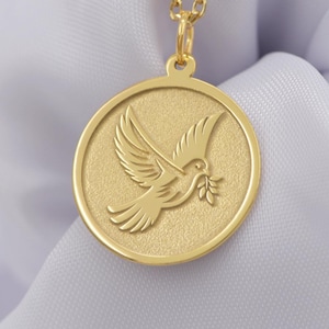 14K Solid Gold Dove Necklace – Minimalist Peace Pendant for Women, Symbolic Bird Jewelry Gift, Handmade Charm with Free Engraving Option