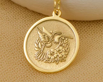 Colgante de colibrí en oro macizo de 14 quilates: collar personalizado con diseño natural/joyería de aves hecha a mano, regalo para ella, dije minimalista de animal