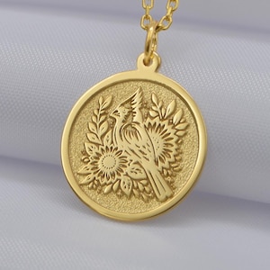 14K Solid Gold Kardinal Vogel Halskette - Personalisierter Goldanhänger | Gedenkschmuck, handgemachtes Geschenk für sie, Natur inspiriertes Geburtstagsgeschenk