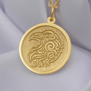 14K Solid Gold Raven Necklace – Norse Pagan Crow Pendant, Handmade Spiritual Bird Jewelry, Celtic Knot Charm, Mythology Inspired Gift