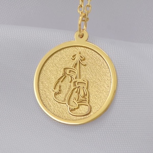 14K Solid Gold Boxing Gloves Necklace – Sports Pendant for Fighters, Dainty Gold Athlete Jewelry with Strength Symbol – Free Engraving