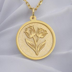 14K Solid Gold Tulip Necklace – Flower Pendant Gift, Symbolic Jewelry for Her, Birth Month Botanical Charm – Gift For Her, Free Engraving