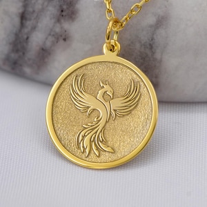 14K Solid Gold Phoenix Necklace – Personalized Rebirth Symbol Pendant | Gift for Her, Handmade Mythical Jewelry, Firebird Charm