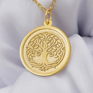14K Solid Gold Tree of Life Necklace – Celtic Family Roots Pendant, Spiritual Jewelry Gift, Custom Engraved Talisman – Free Engraving