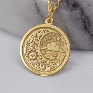 14K Solid Gold Moon Necklace – Crescent Pendant Jewelry | Personalized Lunar Charm, Gift for Her, Handmade Minimalist Celestial Necklace