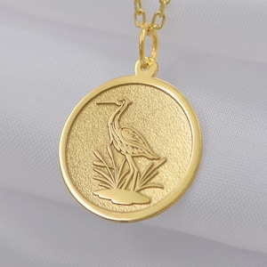 14K Solid Gold Crane Necklace – Bird Symbol Pendant for Women, Minimalist Jewelry Gift, Spiritual Symbolism, Free Engraving, Gift For Her
