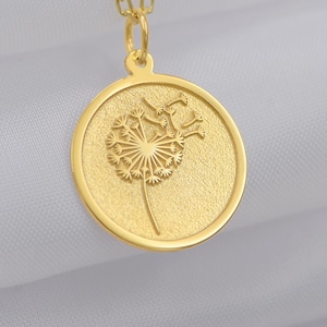 14K Solid Gold Dandelion Necklace – Botanical Wish Pendant, Minimalist Symbol of Hope and New Beginnings, Gift of Light & Strength